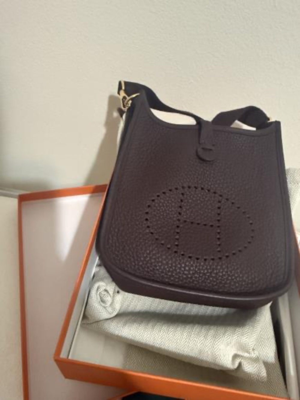 Hermes Brown Evelyne TPM Crossbody Bag with Gold Hardware
